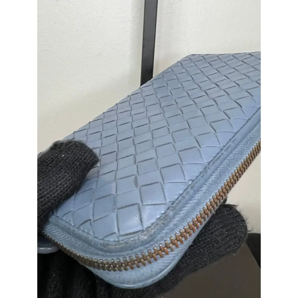 Bottega Veneta Intrecciato Blue Zip Around Wallet Box Dust Bag